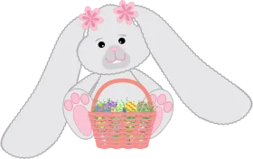 Adorable Soft Gray Easter Bunny Holding Colorful Egg Basket Springtime Clipart Illustration