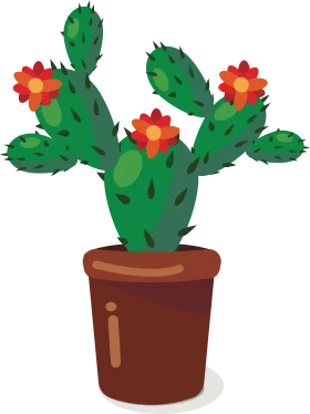 Charming Desert Bloom: Prickly Pear Cactus with Radiant Flowers Clipart Illustration