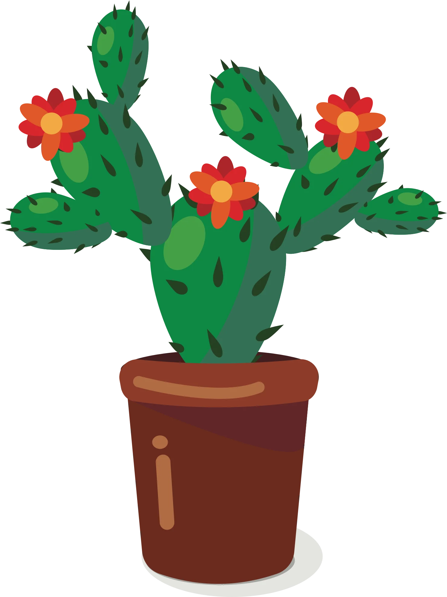Charming Desert Bloom: Prickly Pear Cactus with Radiant Flowers Clipart Illustration