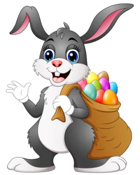 Cheerful Easter Bunny Clipart Carrying Colorful Eggs in Burlap Sack