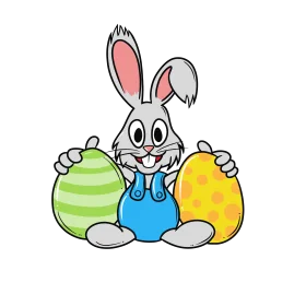 Cheerful Easter Bunny Clipart with Colorful Striped and Polka Dot Eggs