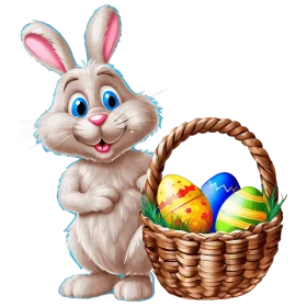 Cheerful Easter Bunny Holding Colorful Eggs Basket Festive Clipart Illustration