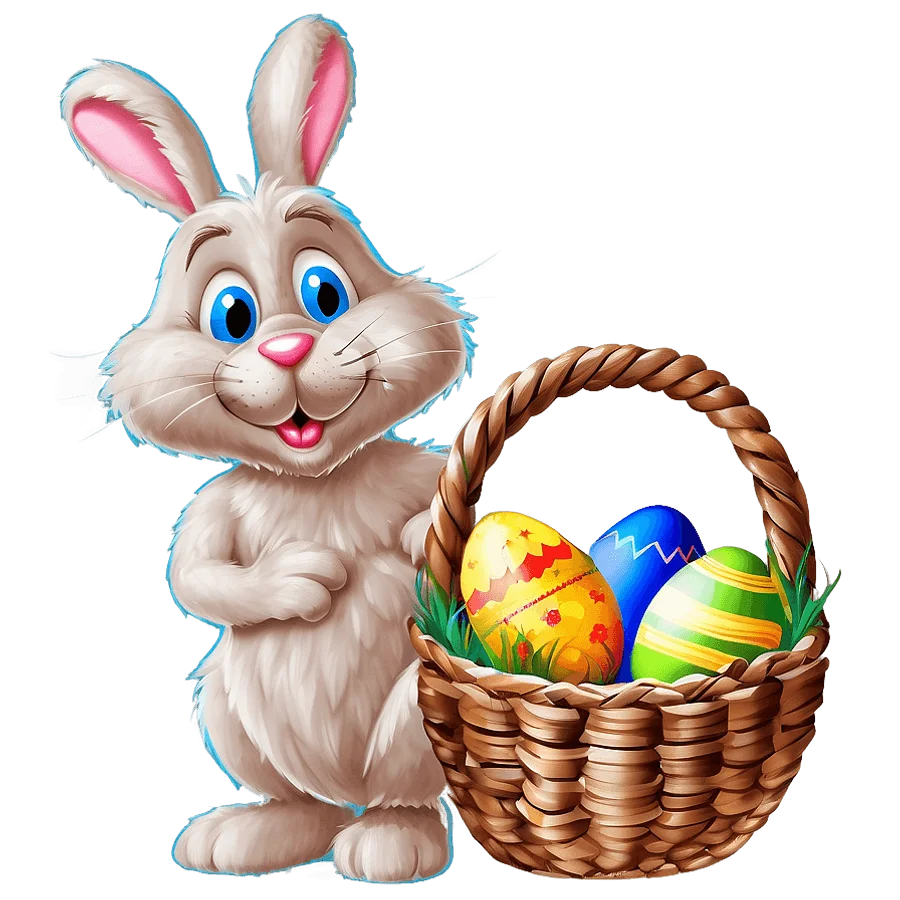 Cheerful Easter Bunny Holding Colorful Eggs Basket Festive Clipart Illustration