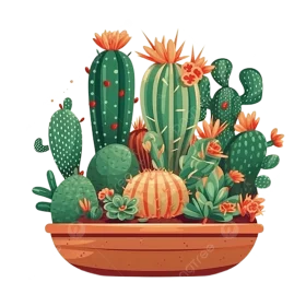 Desert Harmony: Botanical Clipart Featuring Lush Cacti and Blossoming Succulents in Terracotta