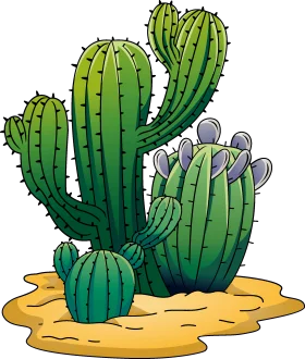 Desert Sentinels: Charming Green Cacti Clipart Landscape Illustration