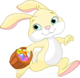 Joyful Easter Bunny Clipart Hopping with Colorful Egg Basket Celebration