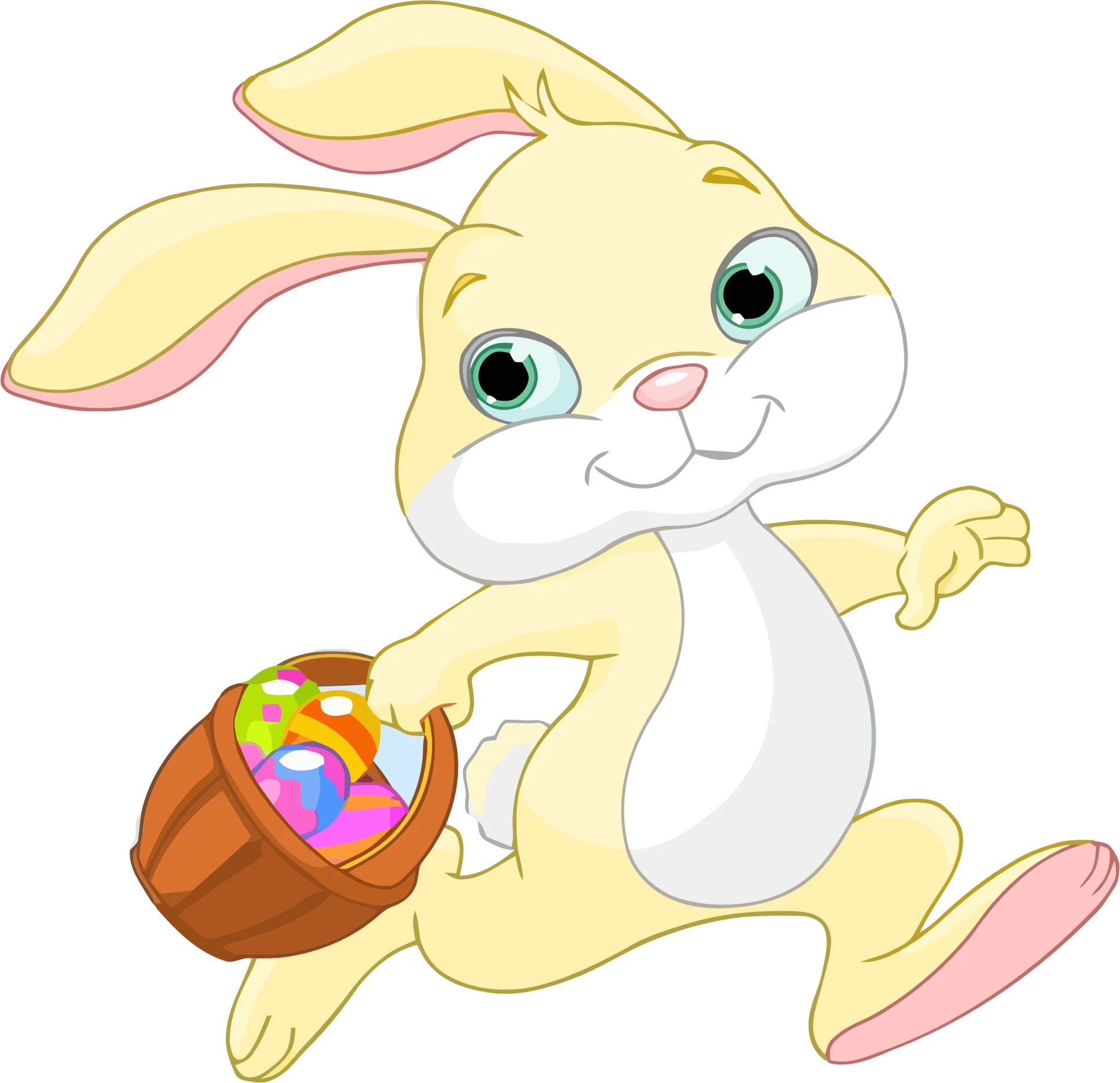 Joyful Easter Bunny Clipart Hopping with Colorful Egg Basket Celebration