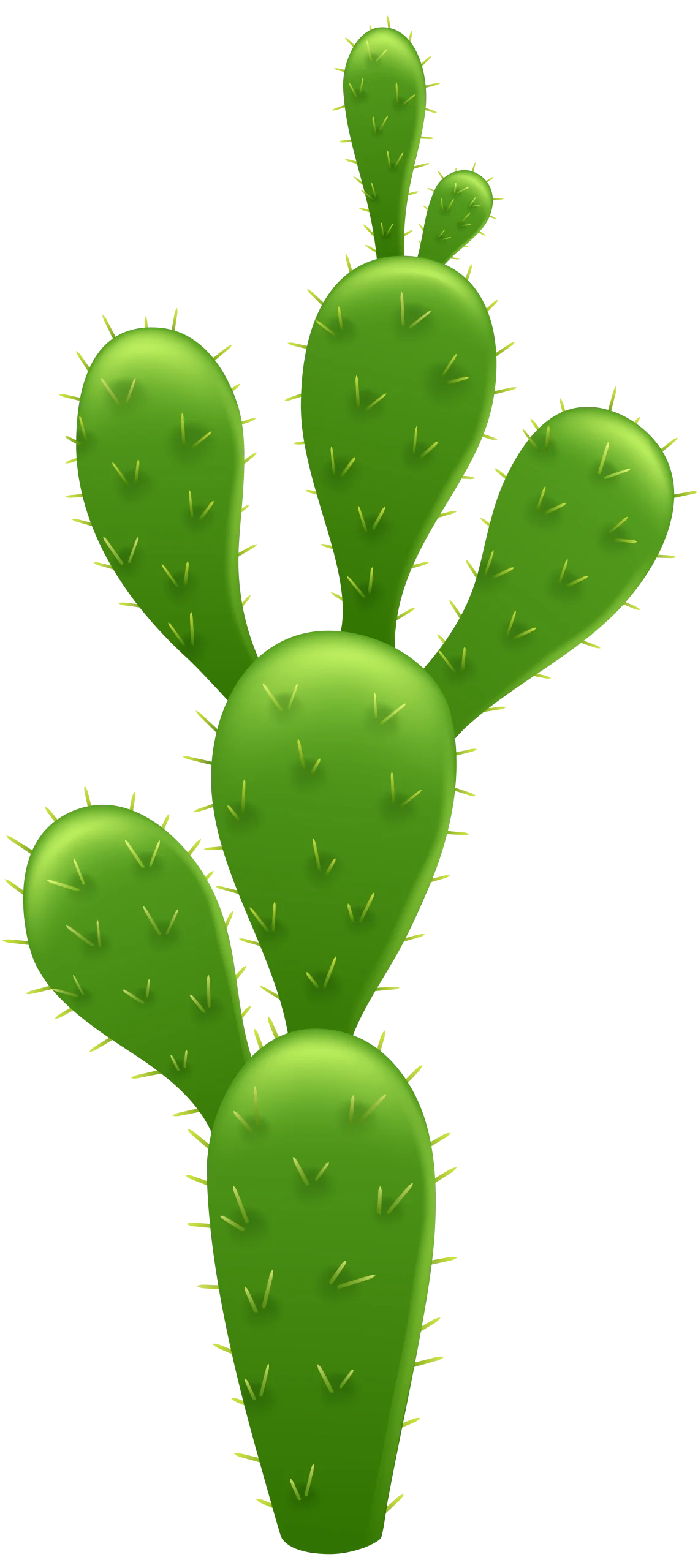 Lush Green Prickly Pear Cactus Botanical Illustration Clipart Design