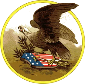 Majestic American Bald Eagle Perched with Patriotic Flag Clipart Illustration