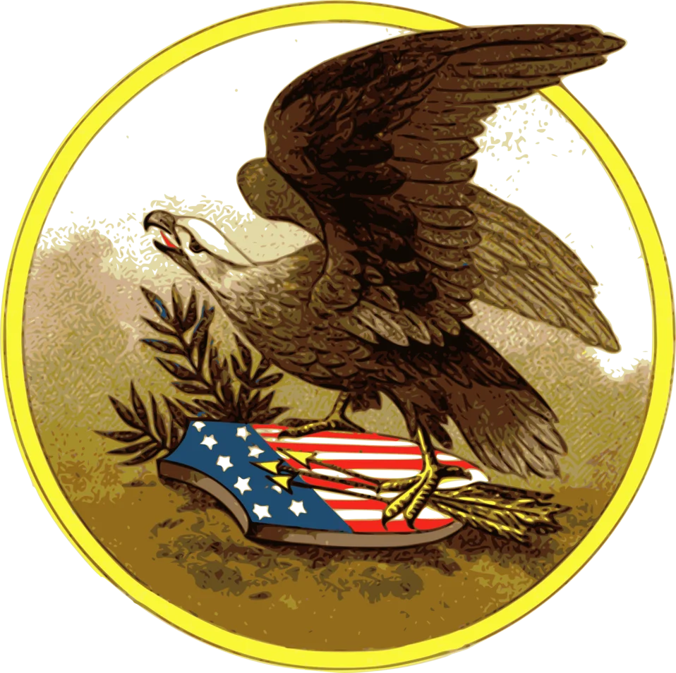 Majestic American Bald Eagle Perched with Patriotic Flag Clipart Illustration