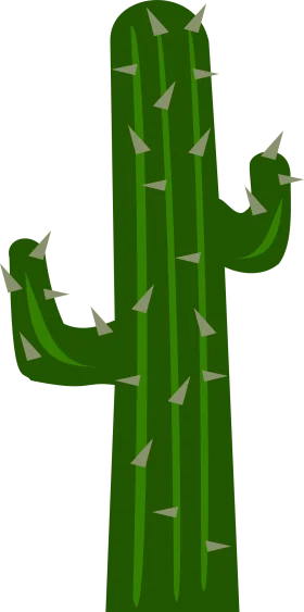 Stylized Green Saguaro Cactus Clipart with Sharp Pointed Spines Illustration