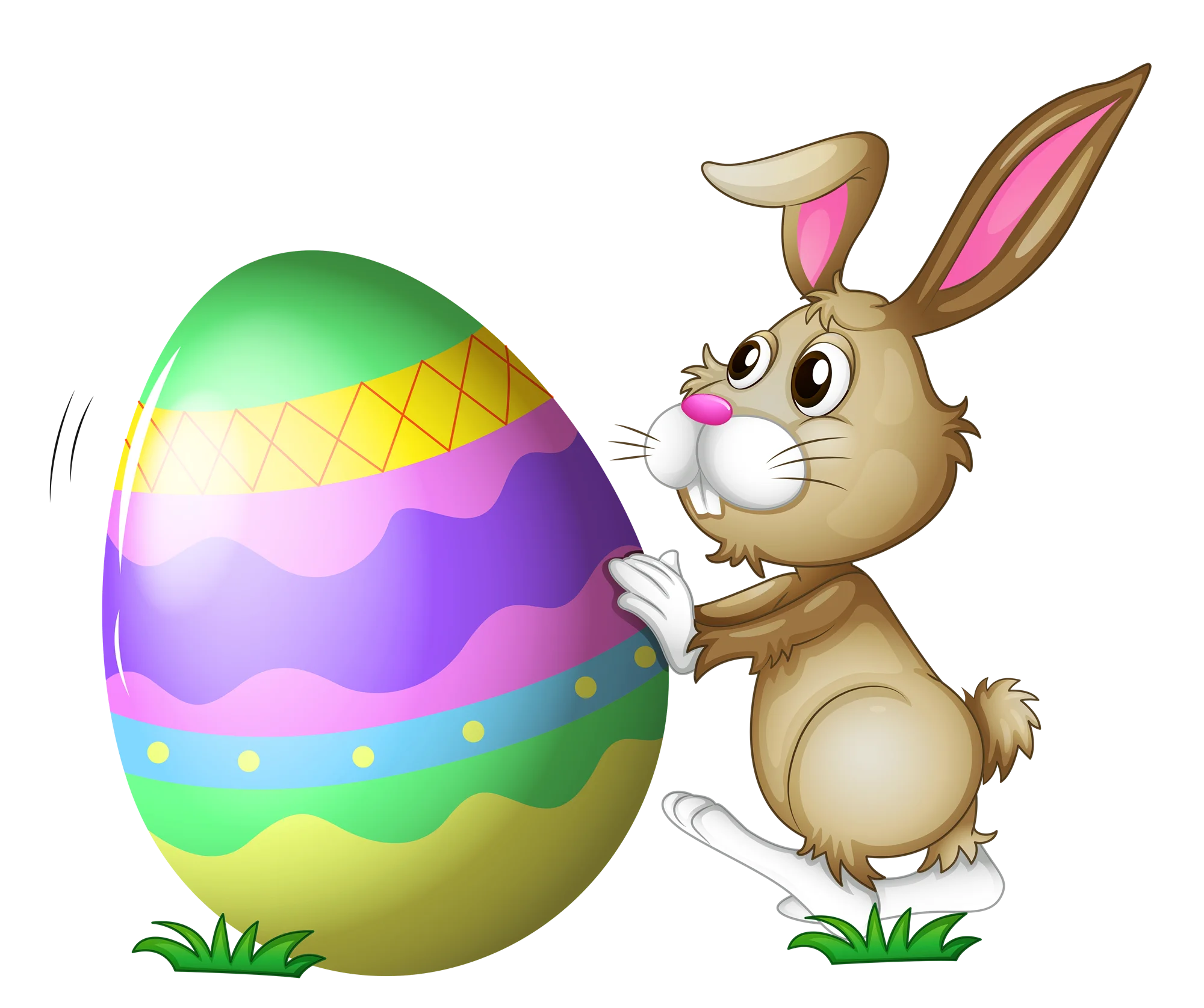 Whimsical Easter Bunny Clipart: Adorable Rabbit with Colorful Patterned Egg