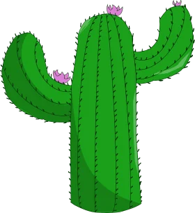 Classic Saguaro Cactus Clipart Illustration with Soft Purple Flower Blossoms
