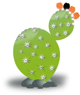 Whimsical Green Prickly Pear Cactus Clipart with Playful Color Accents