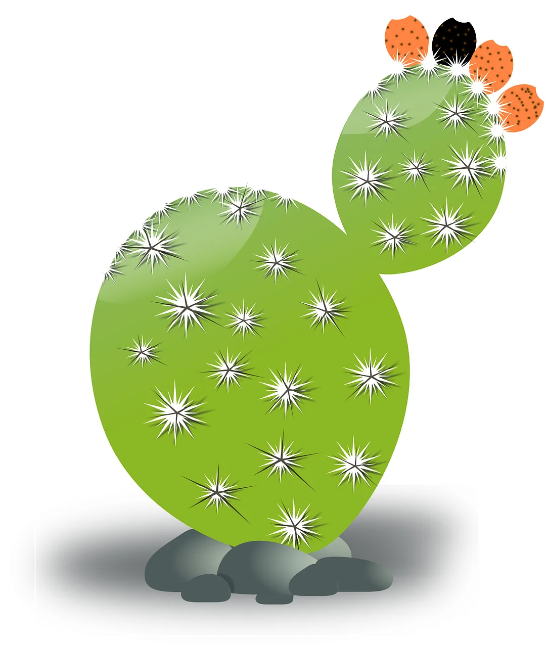 Whimsical Green Prickly Pear Cactus Clipart with Playful Color Accents