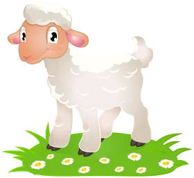 Adorable Baby Lamb Standing on Grassy Field with Daisies - Cute Sheep Clipart