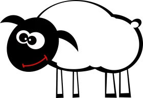 Adorable Black and White Cartoon Sheep Clipart with Playful Expression