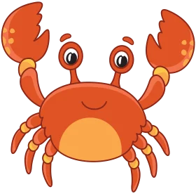 Adorable Cartoon Crab Clipart with Cheerful Expression and Raised Claws