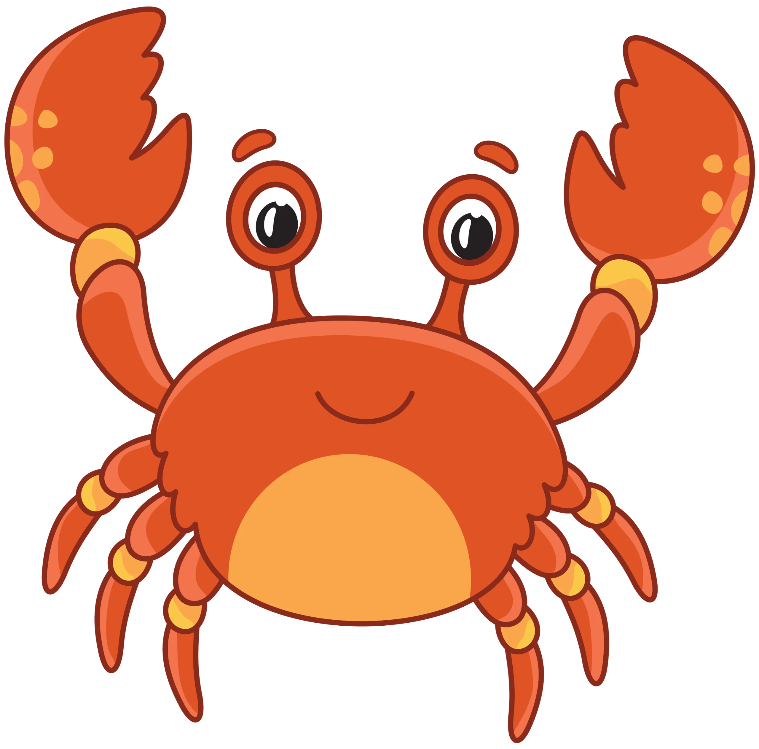 Adorable Cartoon Crab Clipart with Cheerful Expression and Raised Claws