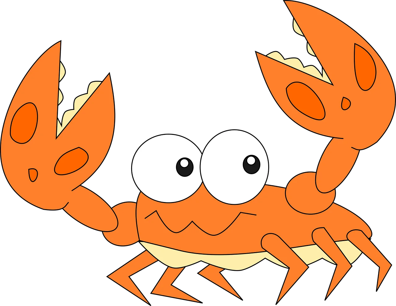 Adorable Cartoon Crab Clipart with Googly Eyes and Playful Raised Claws