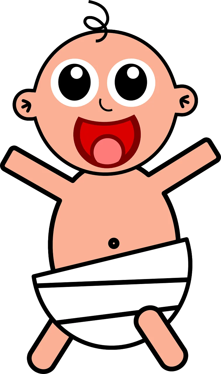 Adorable Cheerful Baby Clipart: Joyful Infant Cartoon Character with Spread Arms