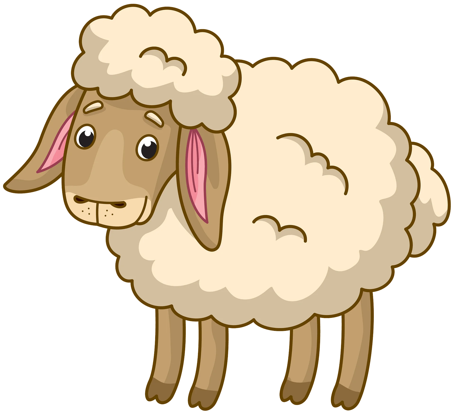 Adorable Fluffy Cartoon Sheep Clipart with Soft Curly Wool and Cute Expression