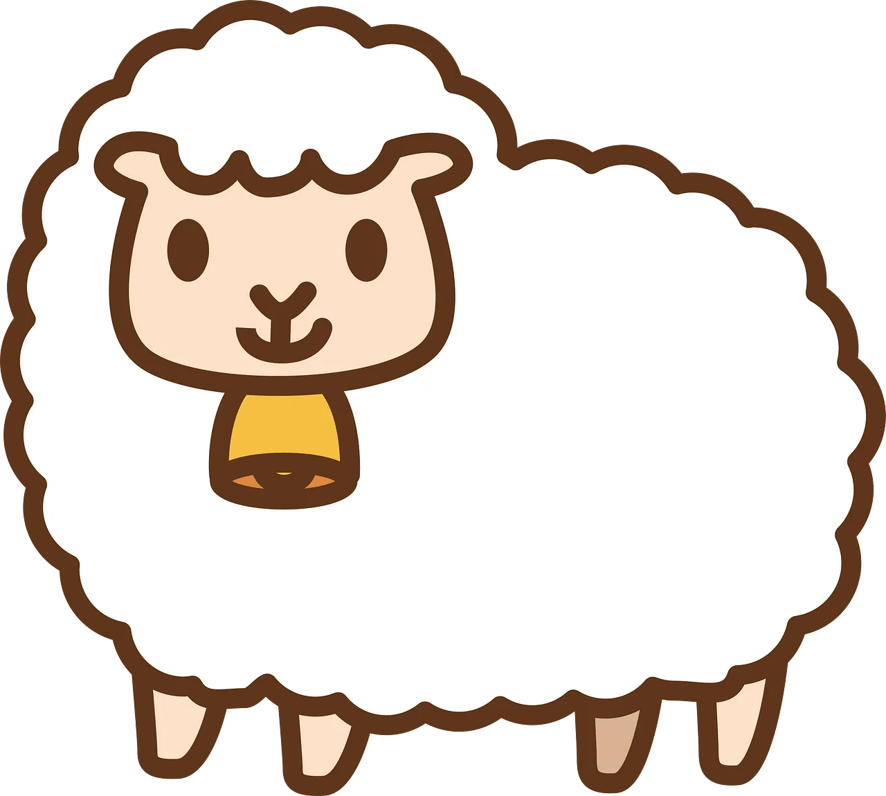 Adorable Fluffy Sheep Clipart with Charming Yellow Bell and Cute Expression