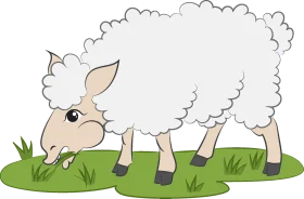 Adorable Fluffy Sheep Grazing on Green Pasture Cartoon Clipart Illustration