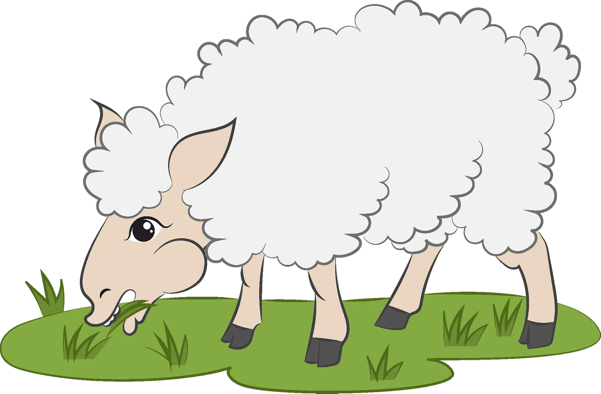Adorable Fluffy Sheep Grazing on Green Pasture Cartoon Clipart Illustration