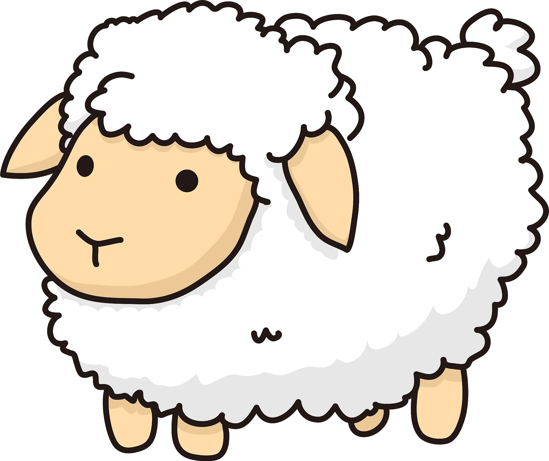 Adorable Fluffy White Sheep Clipart - Cute Cartoon Farm Animal Illustration
