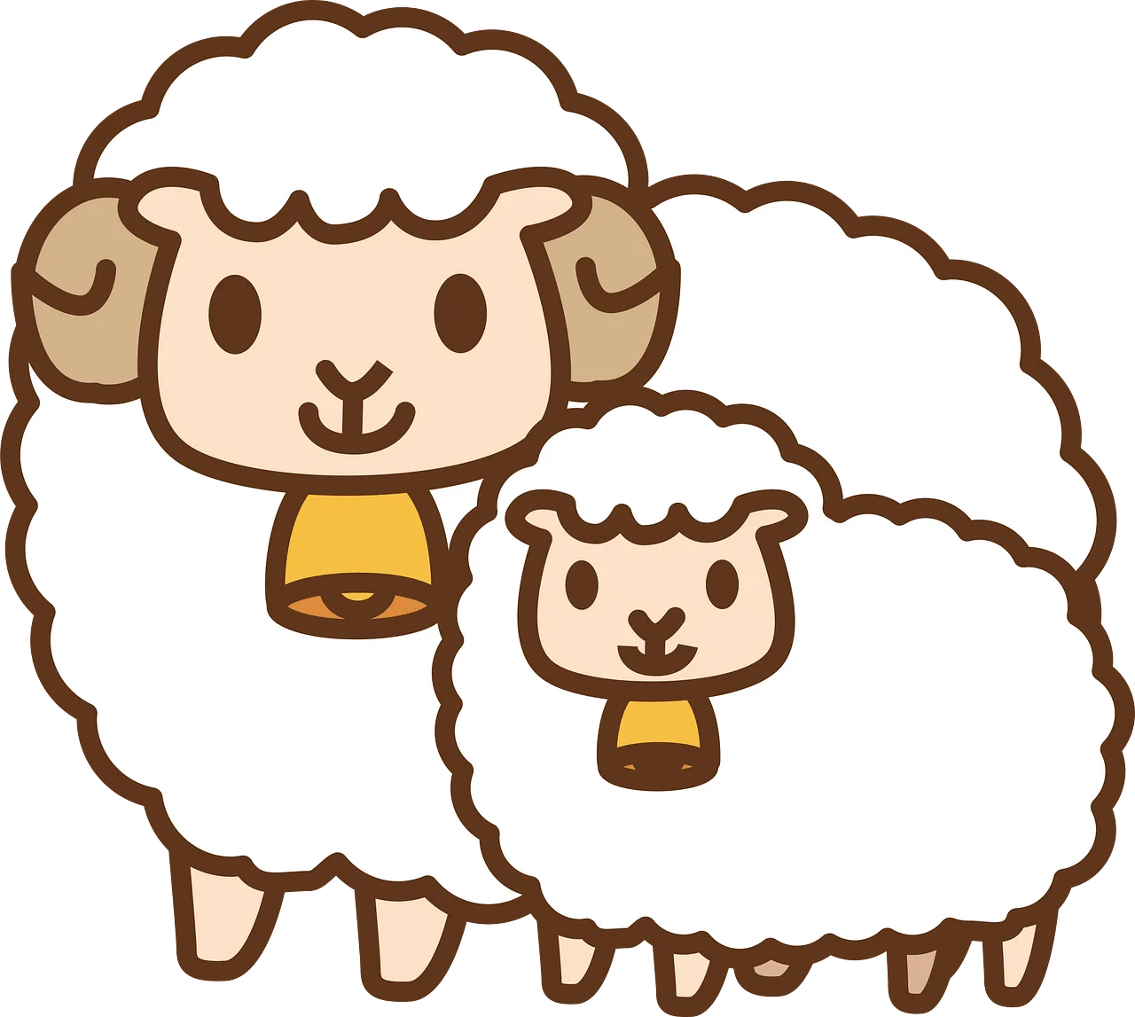 Adorable Kawaii Sheep Family Clipart - Fluffy White Wool Cartoon Characters