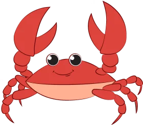 Adorable Smiling Red Crab Cartoon Clipart with Expressive Claws and Friendly Charm