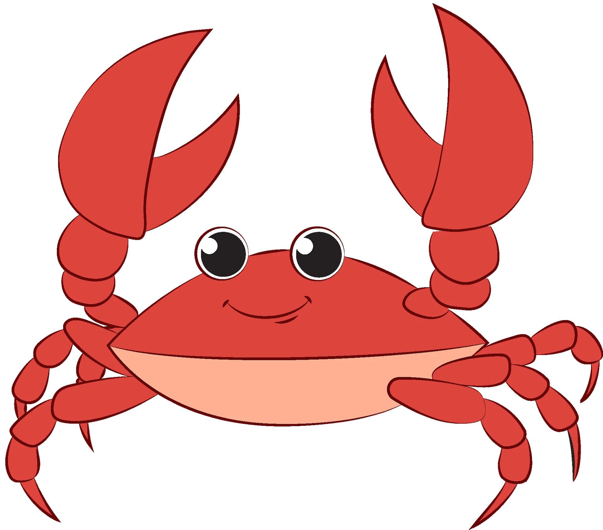 Adorable Smiling Red Crab Cartoon Clipart with Expressive Claws and Friendly Charm