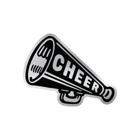 Black and White Vintage Cheerleading Megaphone Clipart Design with Bold Typography