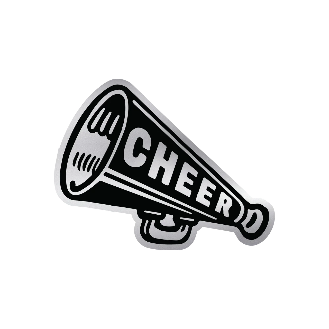 Black and White Vintage Cheerleading Megaphone Clipart Design with Bold Typography