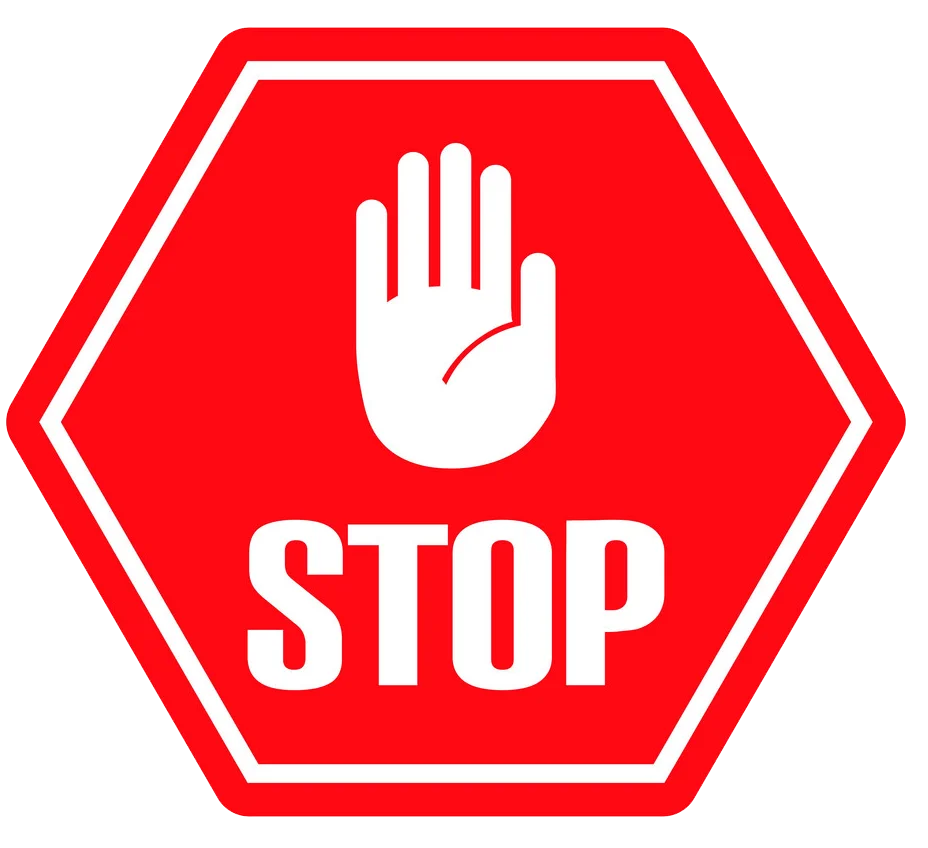 Bold Red Hexagonal Stop Sign Clipart with Raised Palm Silhouette