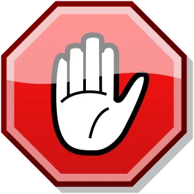 Bold Red Octagonal Stop Sign Clipart with Raised Palm Hand Gesture