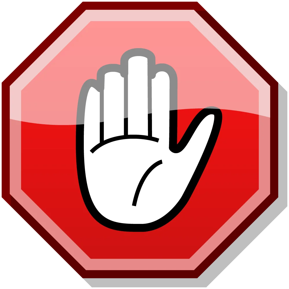 Bold Red Octagonal Stop Sign Clipart with Raised Palm Hand Gesture