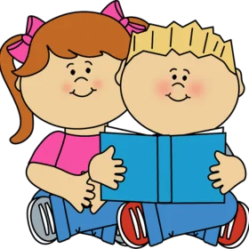 Cheerful Children's Animation Clipart Showcasing Friendship and Reading Together