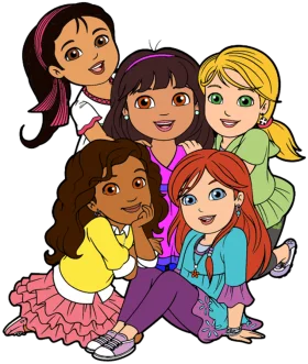 Cheerful Diverse Girl Friends Cartoon Animation Group Portrait Illustration