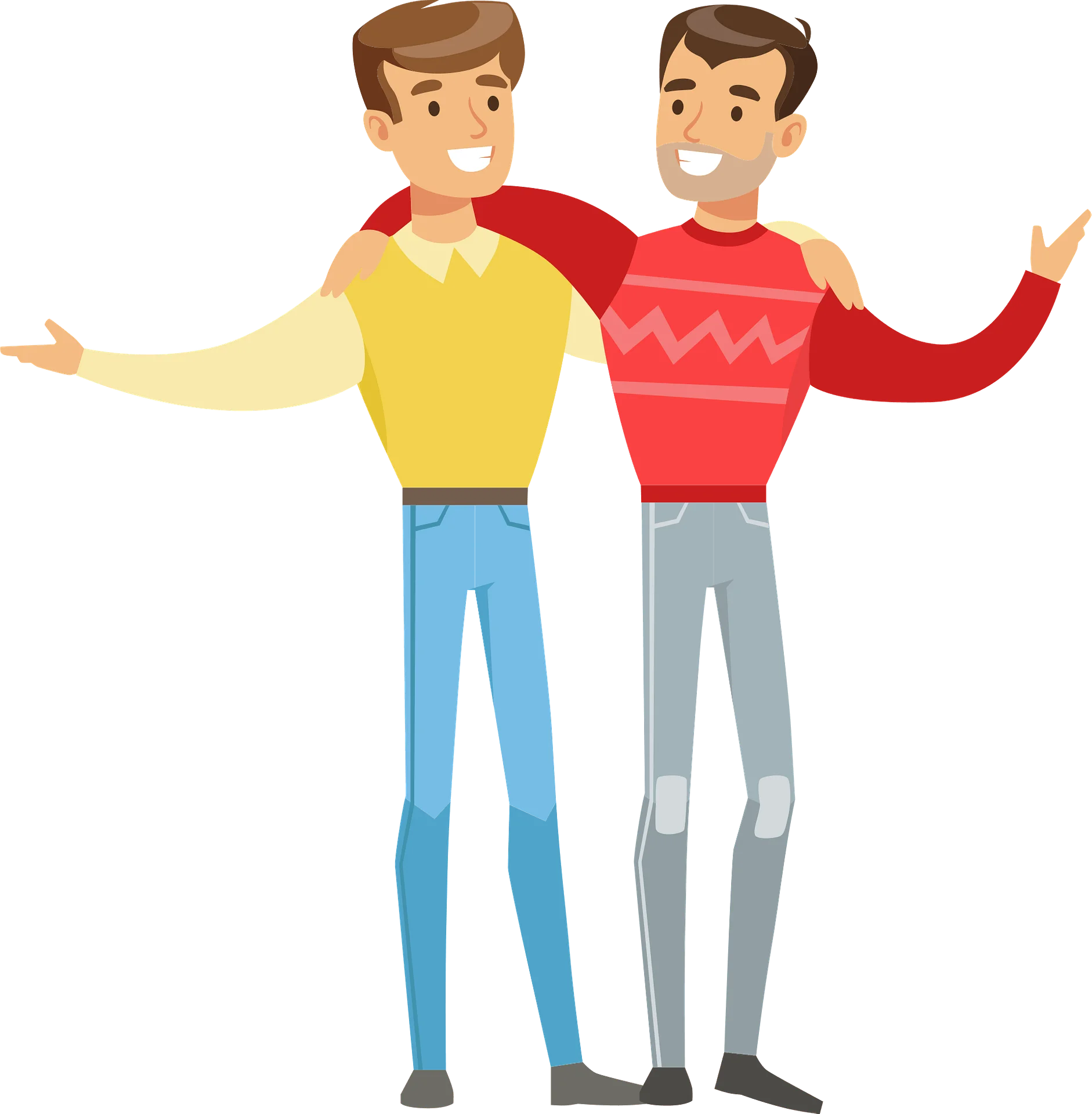 Cheerful Friends Sharing Warm Moment in Colorful Animation Illustration