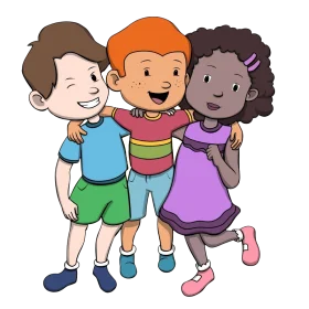 Cheerful Friendship Moments: A Delightful Animation of Three Diverse Kids