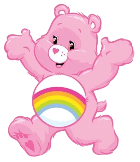 Cheerful Pink Care Bear Clipart with Rainbow Belly Design Illustration