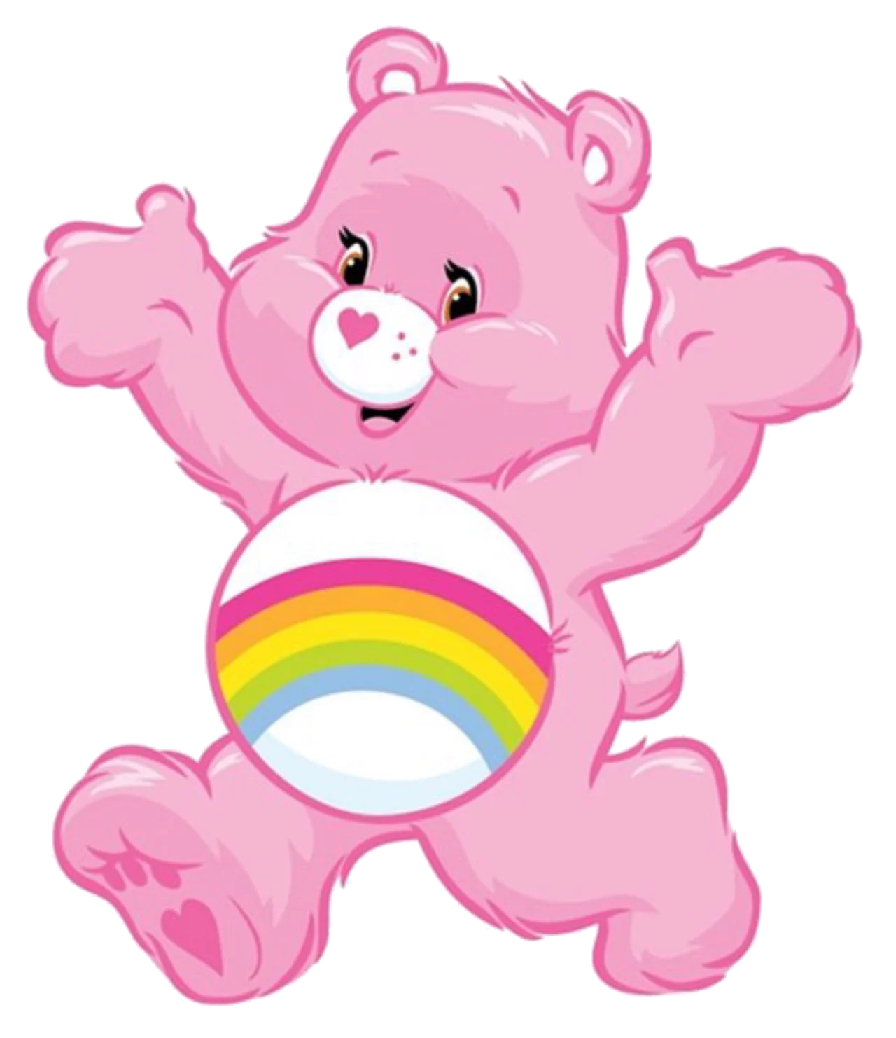 Cheerful Pink Care Bear Clipart with Rainbow Belly Design Illustration