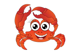 Cheerful Red Cartoon Crab Clipart with Big Googly Eyes and Friendly Smile