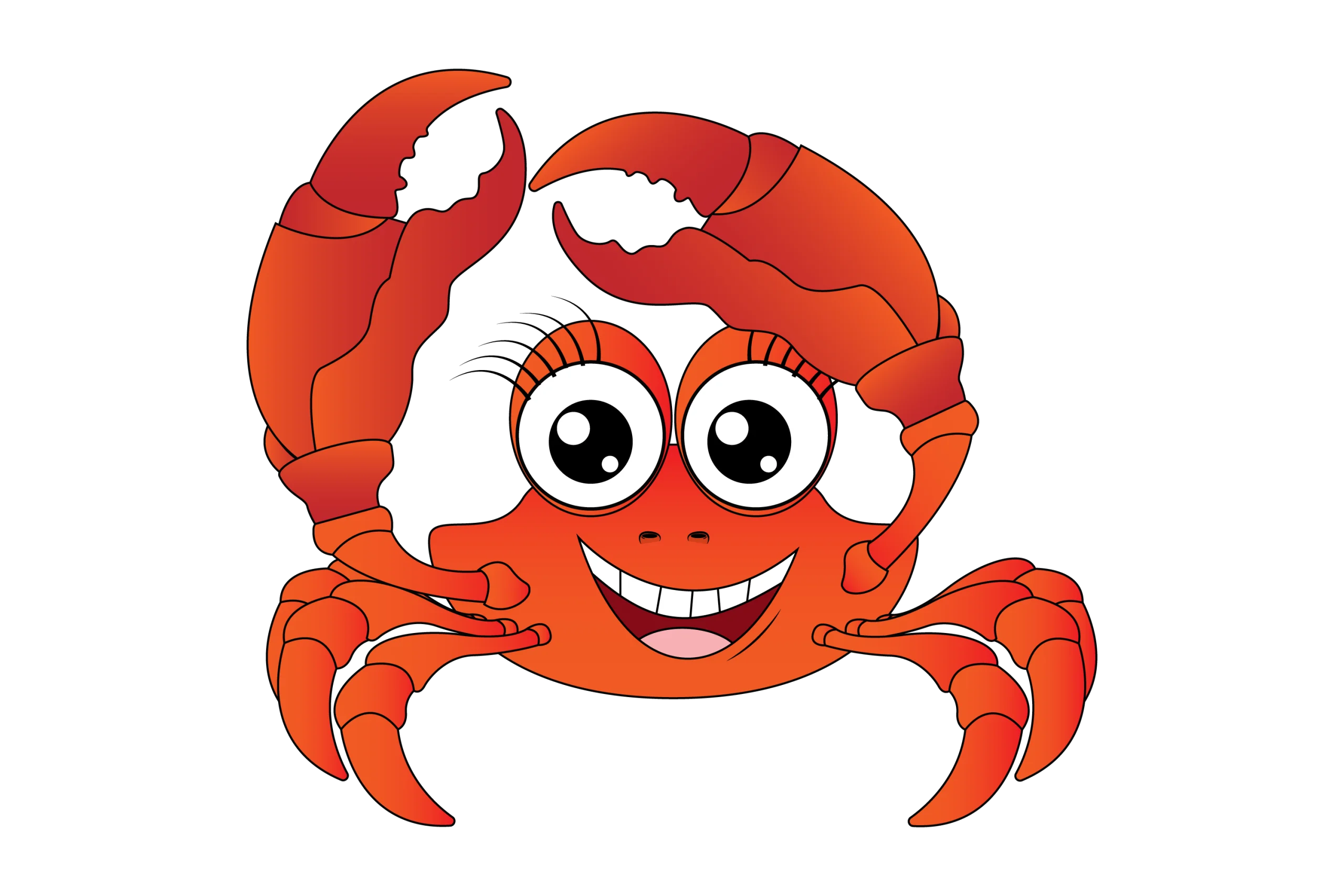 Cheerful Red Cartoon Crab Clipart with Big Googly Eyes and Friendly Smile