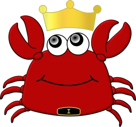 Cheerful Royal Red Crab King Wearing Golden Crown Clipart Design