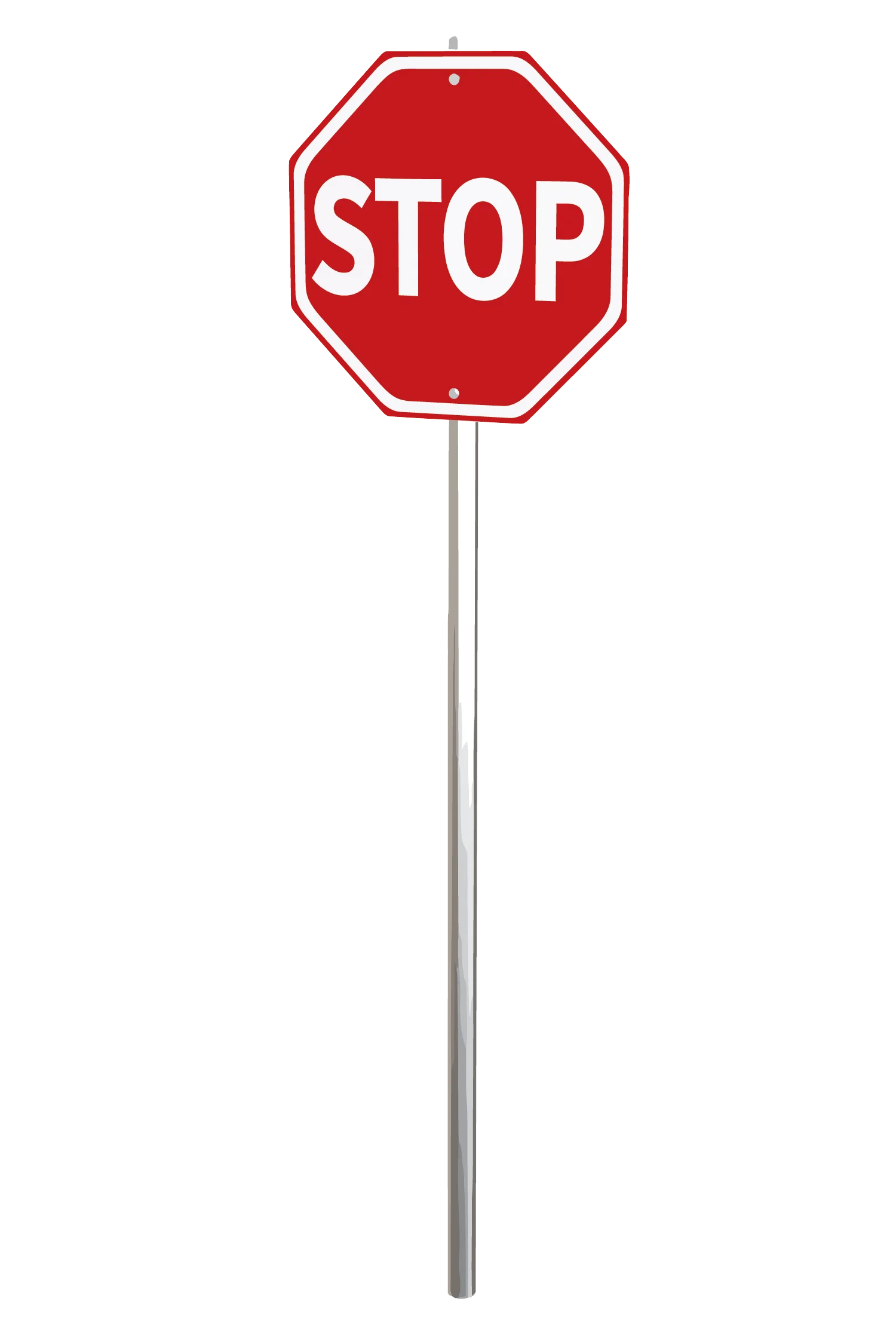 Classic Red Octagonal Stop Sign Clipart with Metallic Pole Design