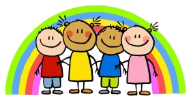 Colorful Cartoon Friends Animation: Diverse Stick Figure Kids Celebrating Unity