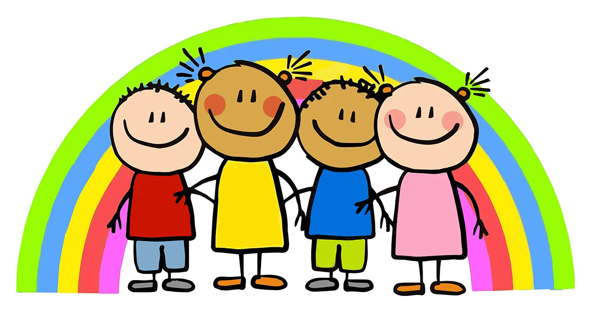 Colorful Cartoon Friends Animation: Diverse Stick Figure Kids Celebrating Unity